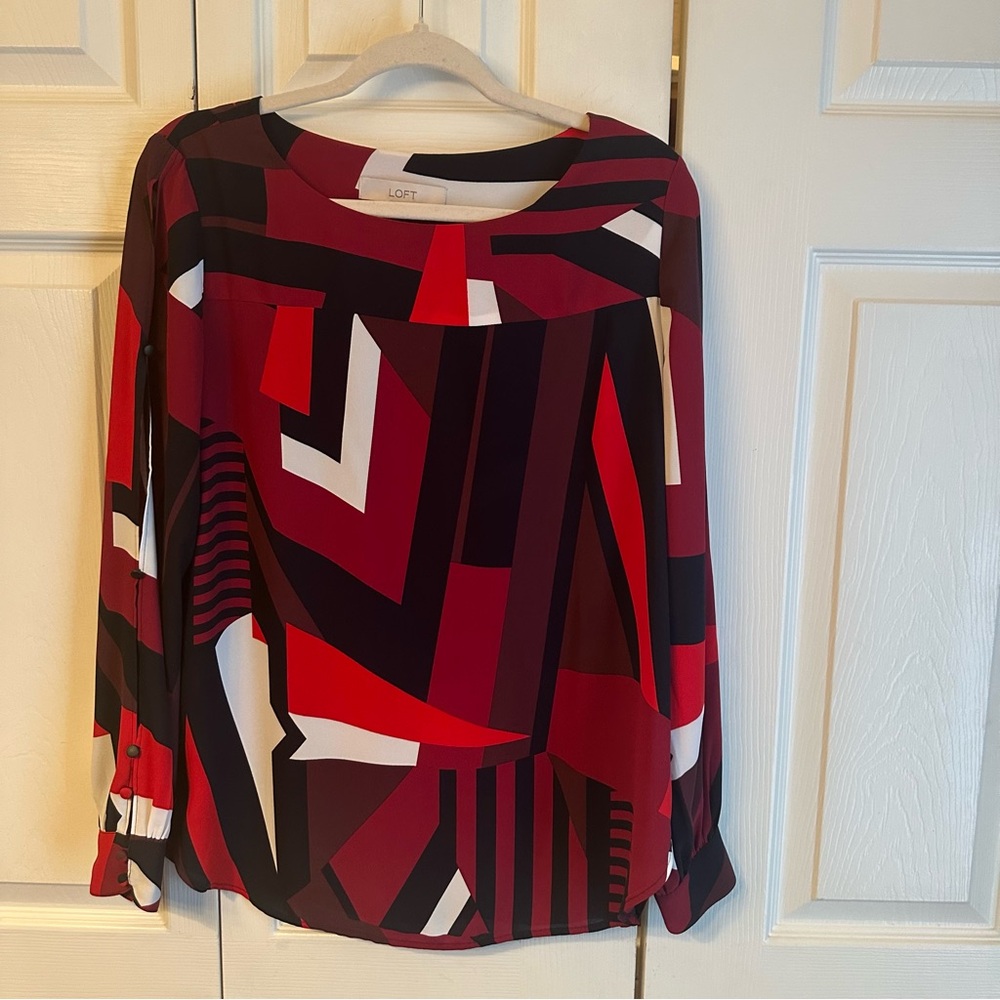 Loft Multicolor Geometric Split Sleeves Blouse Sz… - image 3